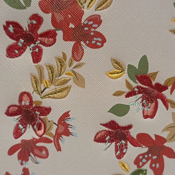 MANGO Blue Red Floral Embroidered Wristlet Clutch Zip Purse - Picture 3 of 6